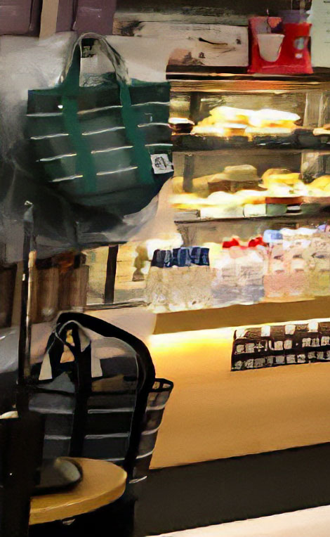 台湾板橋駅のスタバに陳列される漁師バッグ
